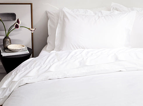 Percale White Sheet Set on bed
