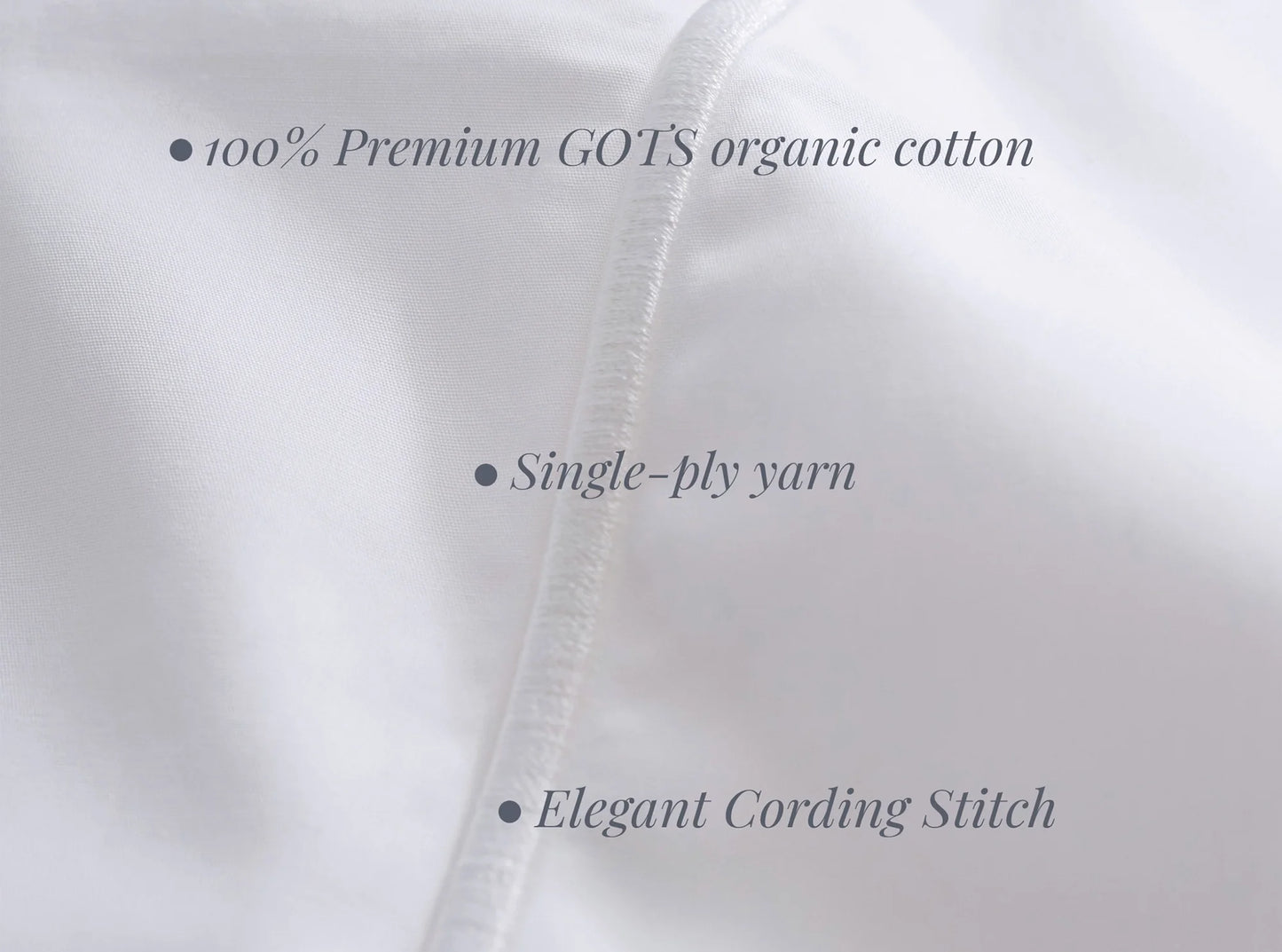 Organic cotton percale sheet set with navy blue embroidered detail on white